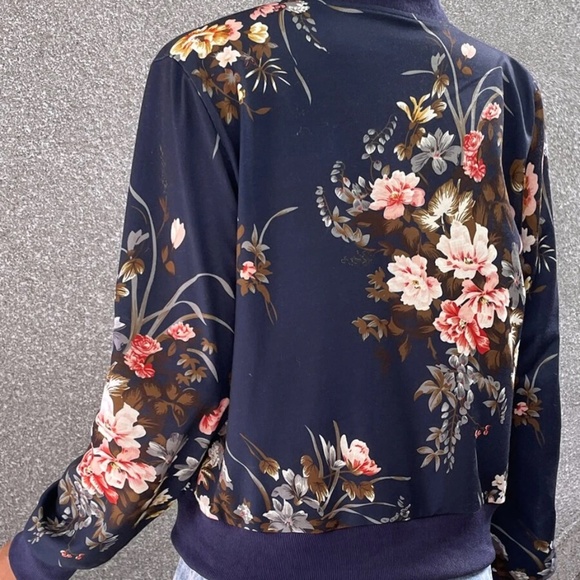 Boho Floral Print Zipper Light Bomber jacket - Picture 5 of 5